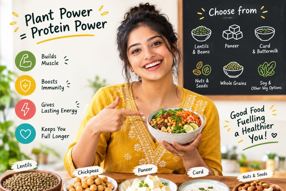 Healthy vegetarian Indian meal with high-protein foods