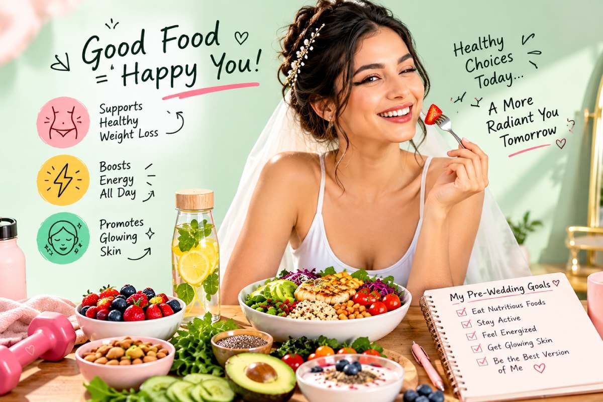 Bride following a healthy 90-day bridal diet for weight loss and glowing skin.